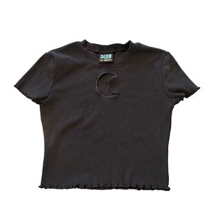 A Lab Cutie Cropped Black Short Sleeve Tee with Moon Detail Size M Fitted
